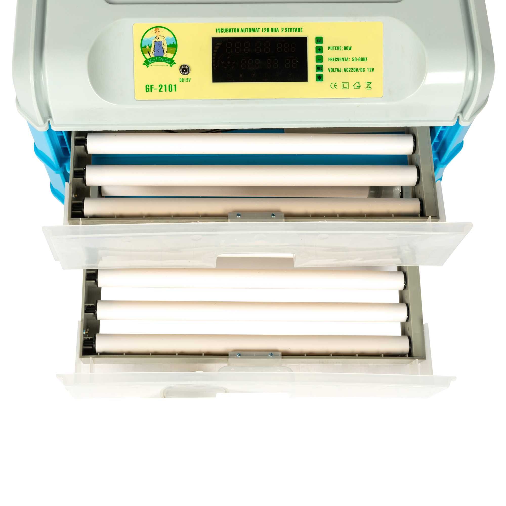 Incubator electric  capacitate 128 oua, 2 etaje, alimentare 220V/12V