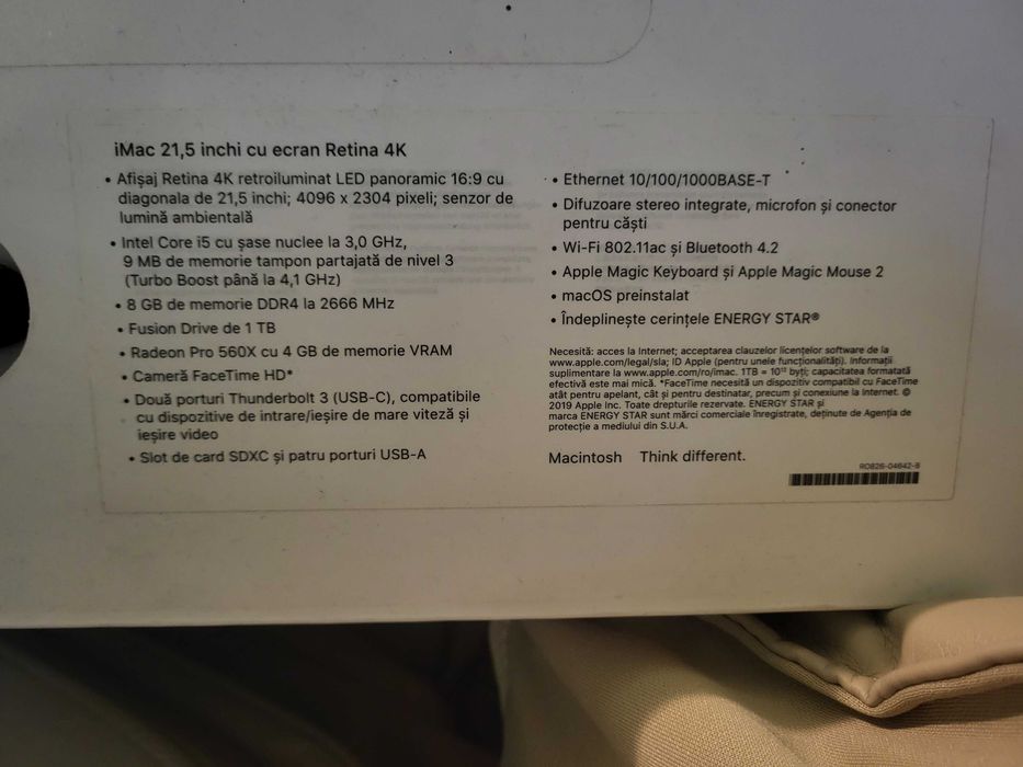 iMac 22inch Retina 4K , intel i5 + tastatura /mouse, 1Tb ssd ca nou