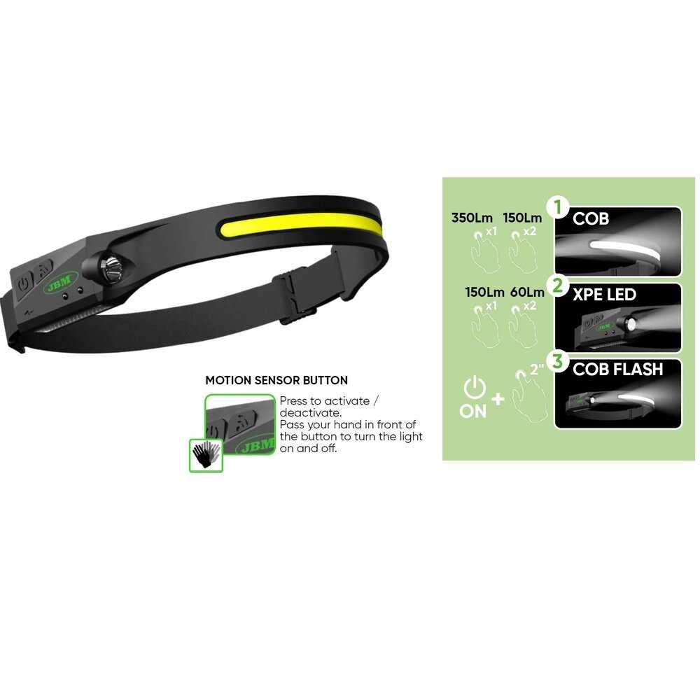 LED COB сензорен челник 350Lm ; JBM