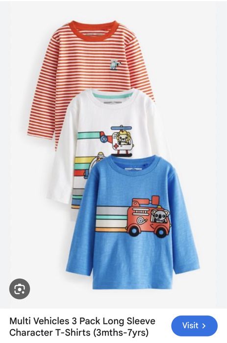 Set 3 bluze Next cu maneci lungi cu vehicule, 5-6 ani, 116 cm - NOI