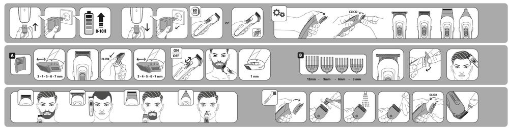 Aparat de tuns/barberit ROWENTA Multistyle 9 in 1, alb, 5 trepte