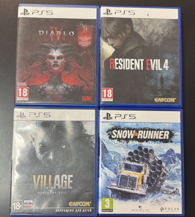 Диски на PS 5 diablo, resident evil 4, village, snow runner
