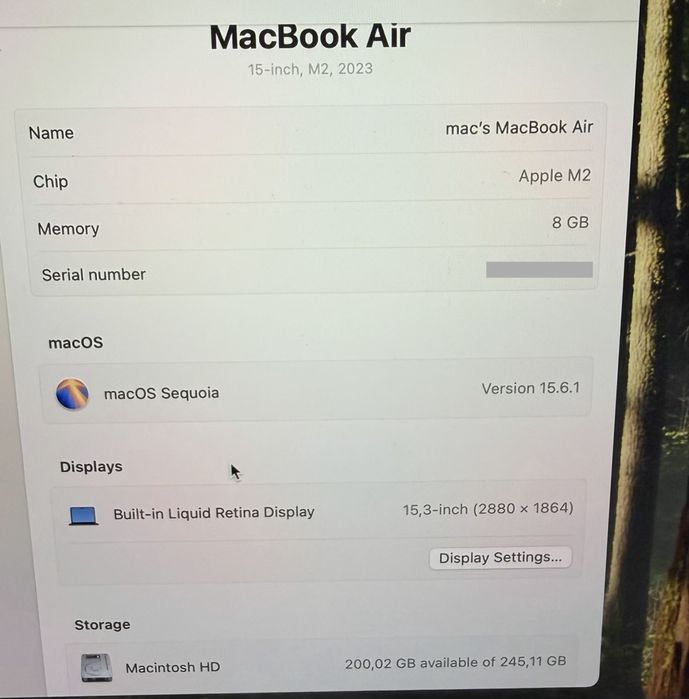 MacBook Air 15 M2 2023 A2941/ 8GB / 256SSD / Midnight