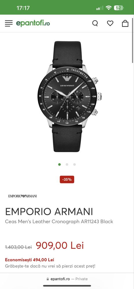 Ceas Armani NEGRU Barbatesc AR11243 nou nout Ceas Emporio Armani