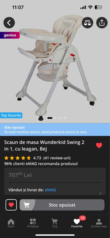 Scaun de masa bebelusi Wunderkid Swing ca nou.
