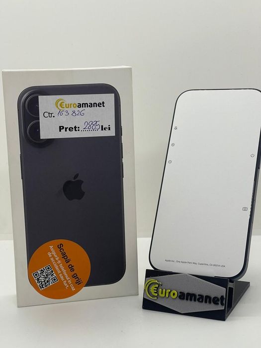 Telefon mobil Apple iPhone 16, 128GB, 5G, Black, 100% Baterie, -A-