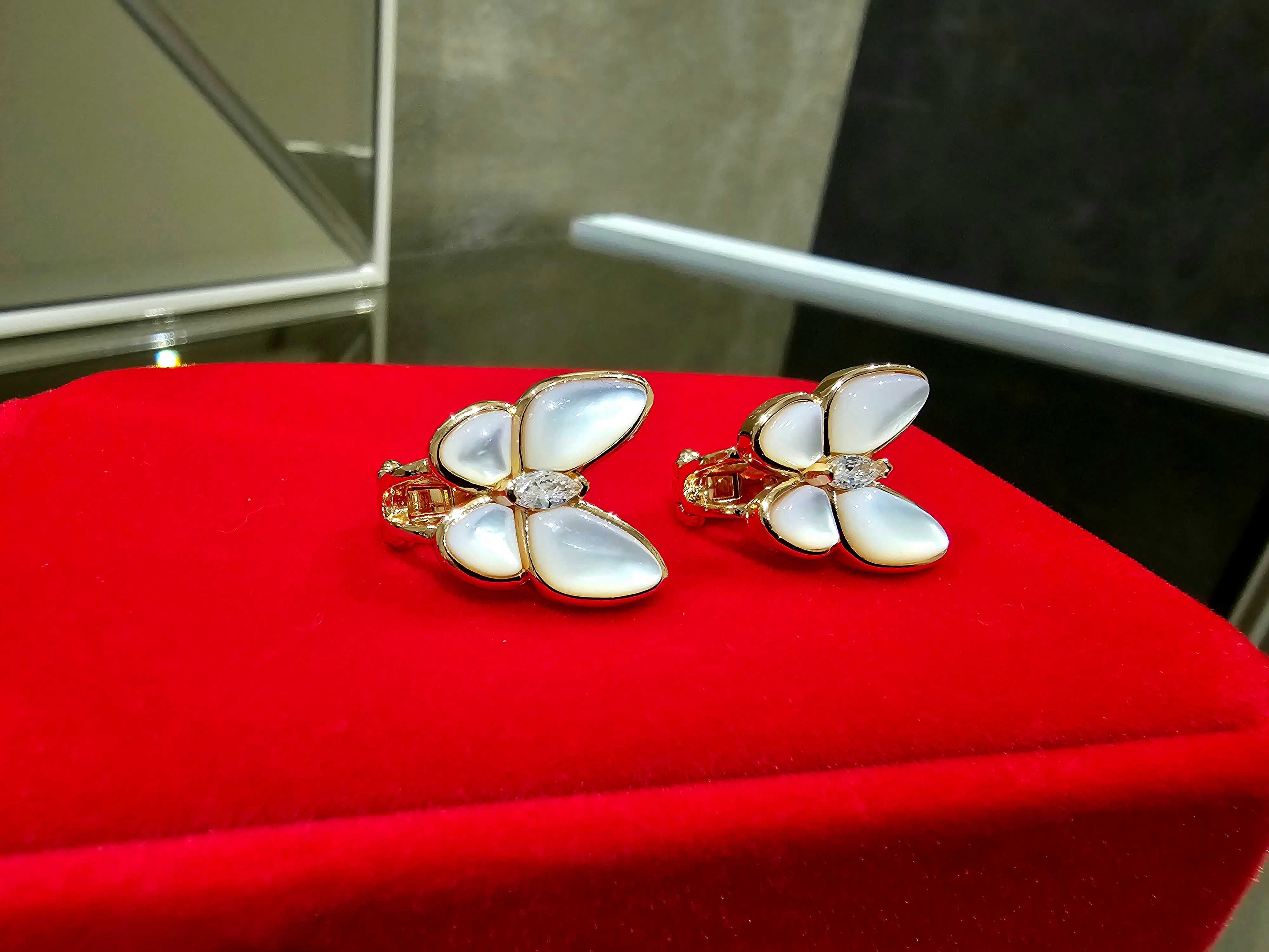 Van Cleef & Arpels VCA Rose Gold White Two Butterfly Дамски Обеци