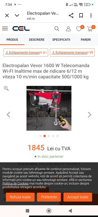 Electropalan cu telecomanda de 1 tona