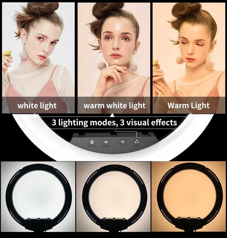 Ring Light 46cm, Lampa circulara LED pt-vlog, tik-tok, makeup