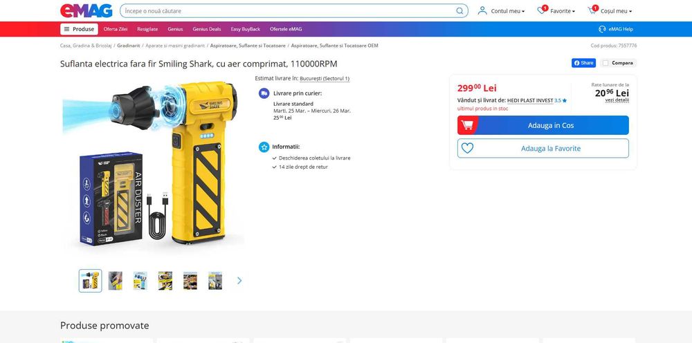 Suflanta portabila aer comprimat , Smiling SHARK, REDUS de la 300RON