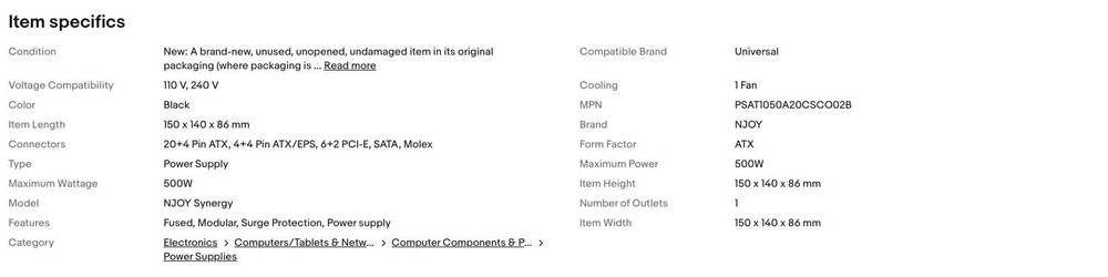 Захравнване - NJOY Synergy 500, 500W, PFC Active