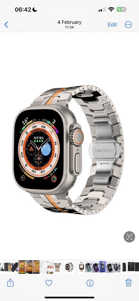 Curea Husa Metalic Titanium Orange Mark Ceas Apple Watch Iphone