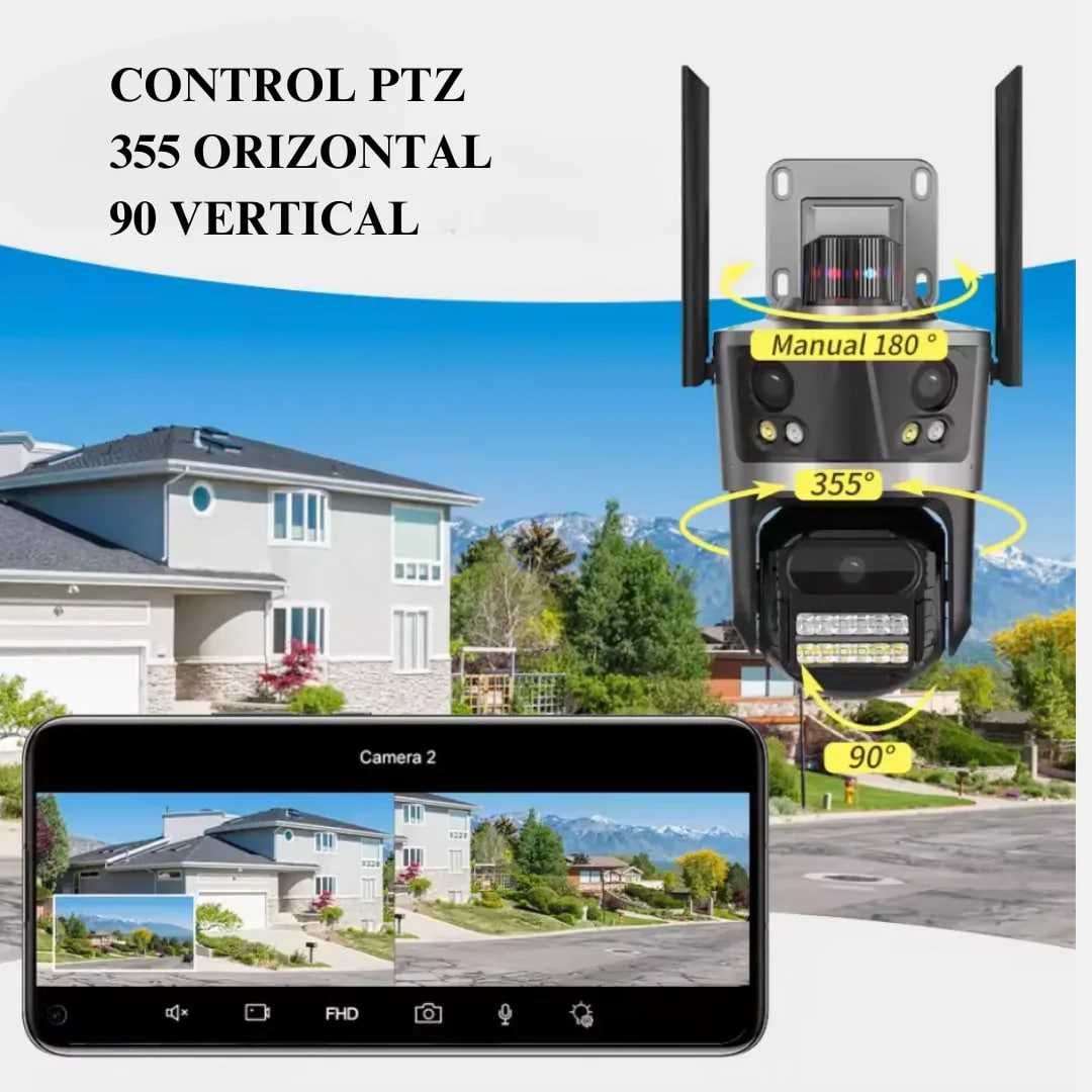 Camera de Supraveghere Profesionala WiFi, P12  3 Lentile, Zoom 6X,