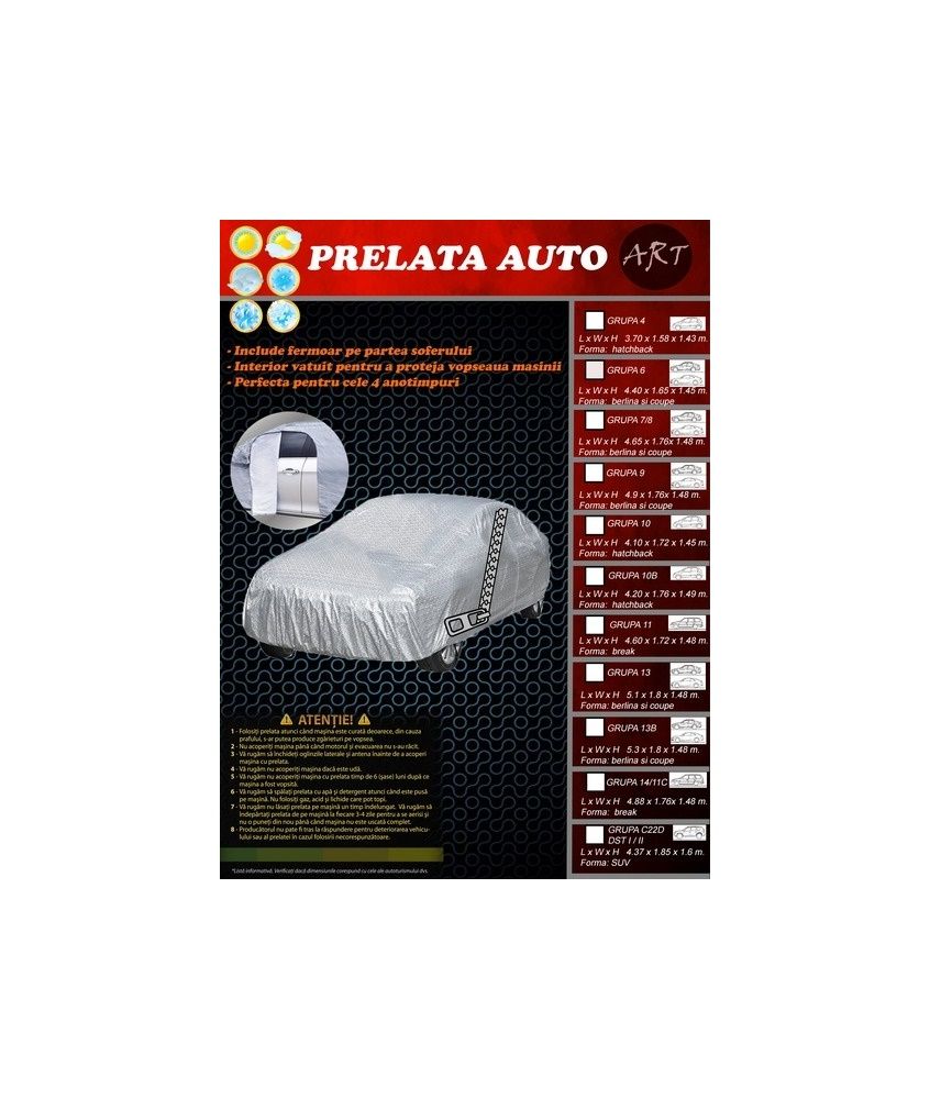 Prelata auto DELUX GRUPA 7/8 Dimensiuni