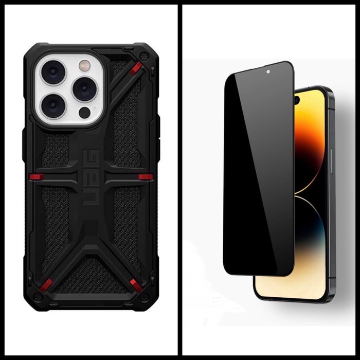 Iphone 13/14/PRO/MAX/PLUS Husa UAG Monarh Carbon Black + Folie Sticla