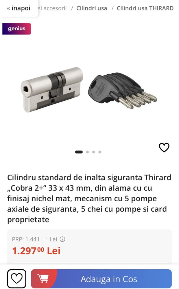 Cilindru/Butuc usa Thirard 33x43mm Cobra 2+