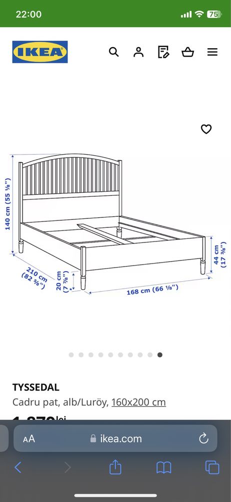 Pat cu 2 noptiere Ikea (model TYSSEDAL)