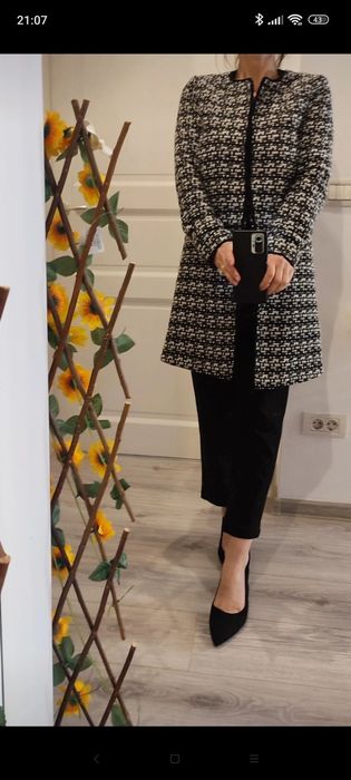 Paltonaș elegant Orsay, negru cu alb, stil Chanel, amestec de lână