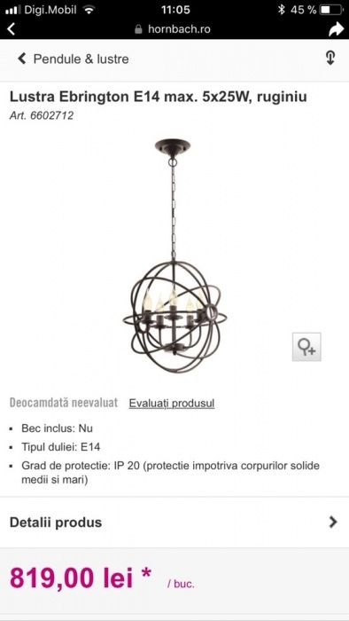 Lustra din metal neagra 6 becuri