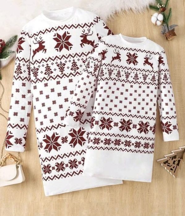 НОВИ коледни рокли за майка и дъщеря - размер S и размер 11-12 год