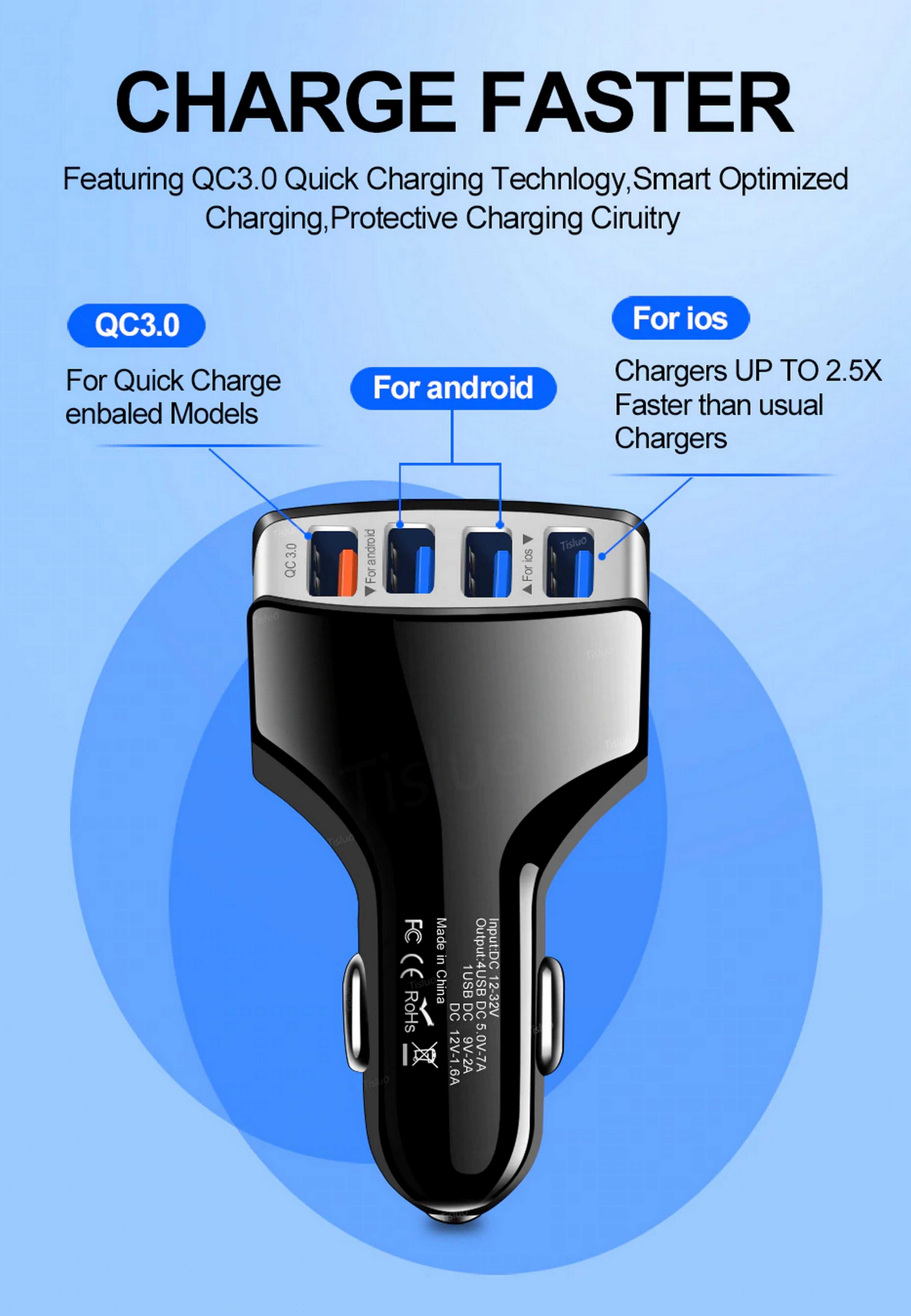 4X Usb Quick Charge-Бързо зарядно за кола за телефон-таблет и др.