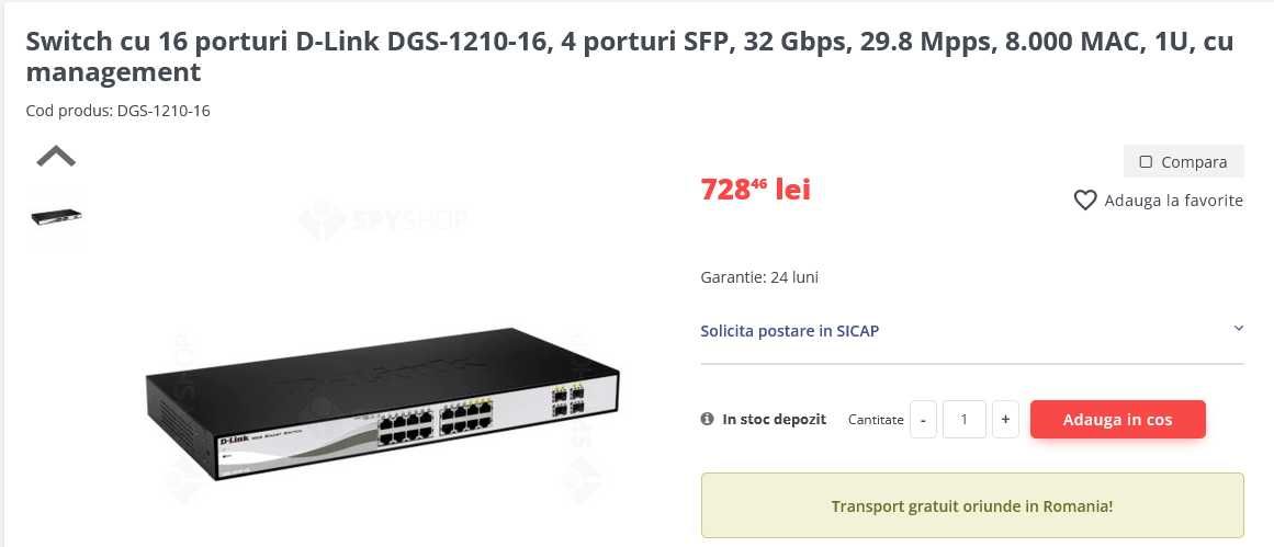 Switch cu 16 porturi D-Link DGS-1210-16