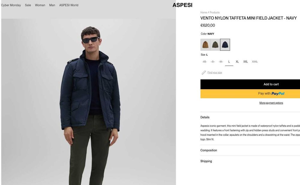 Geaca jacheta slim 48 M puf si pene Aspesi Italy umplutura usoara