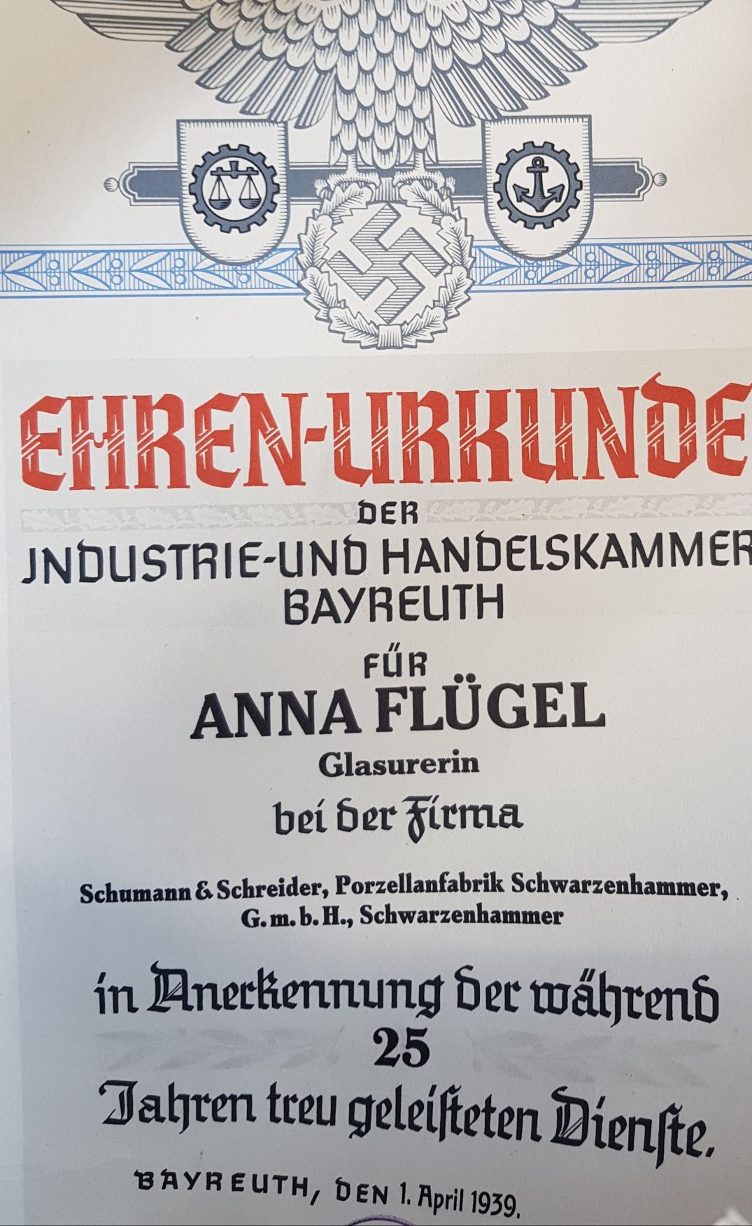 Diploma germana de merit 3rd Reich NSDAP 1939 in stare perfecta ww2