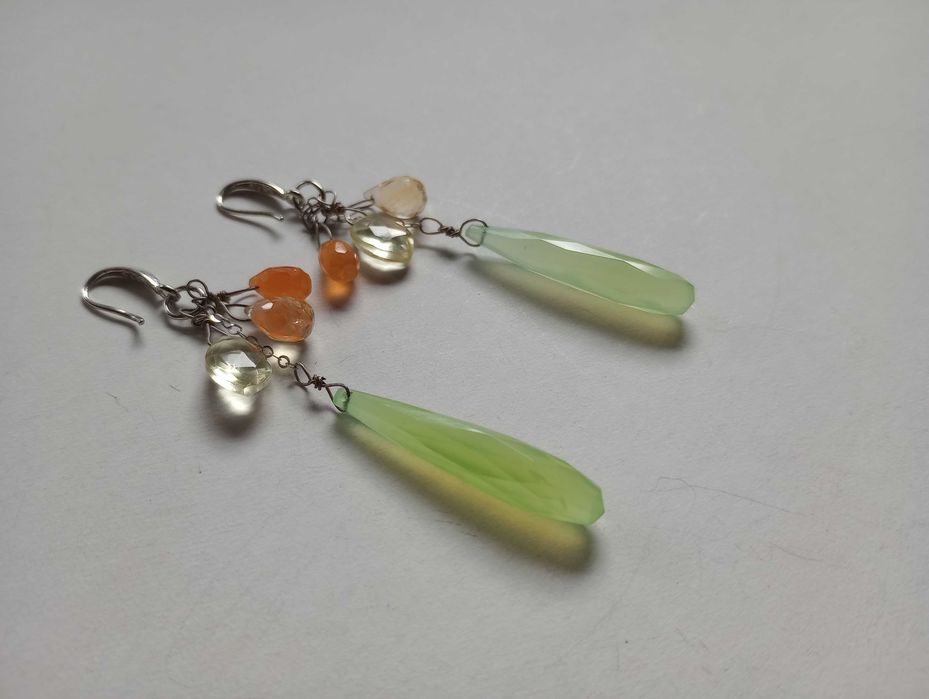 cercei argint si pietre semipretioase,calcedonii,citrin,carneol,quartz