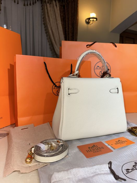 Geanta Hermes Kelly 25cm Crem/Accesorii Gold