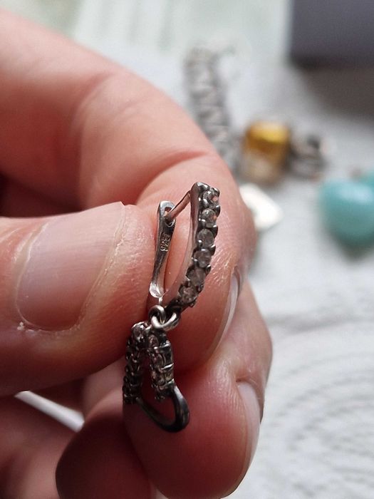 Cercei din argint cu inimă și pietre – stare impecabilă