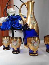 Set pahare Bohemia Crystal placat cu aur 24 K