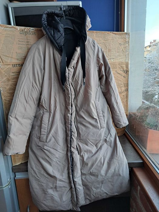 дамско яке,зимно,дълго Пухено,шуба гъши пух,две лица