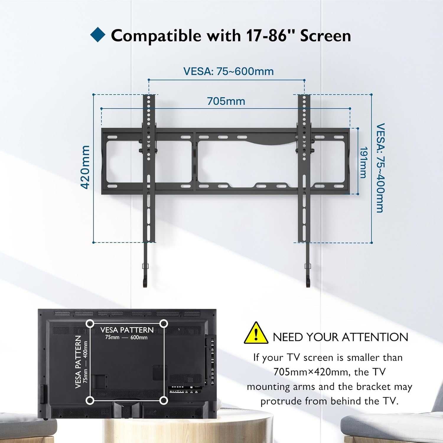 ПРОМО Нова Стенна Стойка за Телевизор BONTEC 17-88" VESA Max 600x400mm