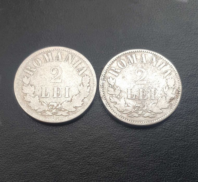Set monede 2 lei 1873 si 1875, argint, Carol 1