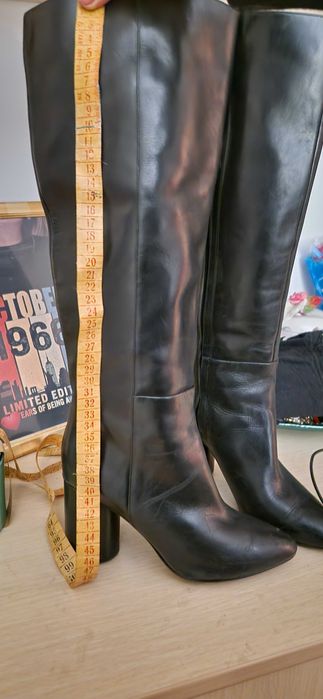Cizme negre lungi, cu toc gros piele naturala Nine West Nr. 36-36,5