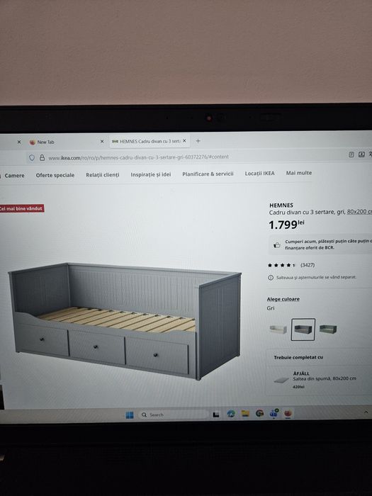 Cadru divan cu 3 sertare, gri 80x200