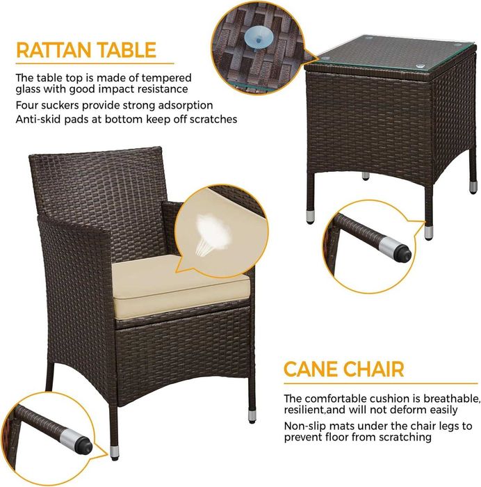 Set mobilier de grădină 3 piese din ratan sintetic |S 615116 BrownKhak