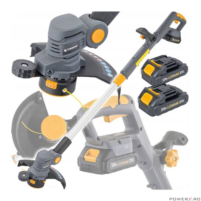 Trimmer cu acumulator, masina tuns iarba, 2x baterie 2Ah, Powermat