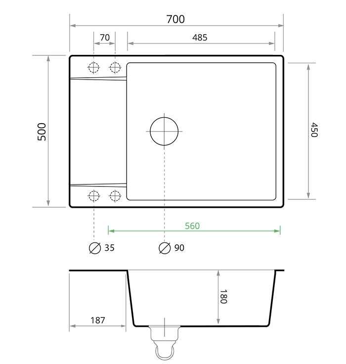 Кухненска Мивка от гранит Сан Франциско Cargo XXL 700 x 500 mm Сив