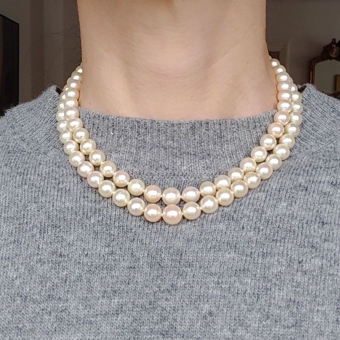 (PROMOTIE) colier perle Akoya, aur 18k, Italia, certif.