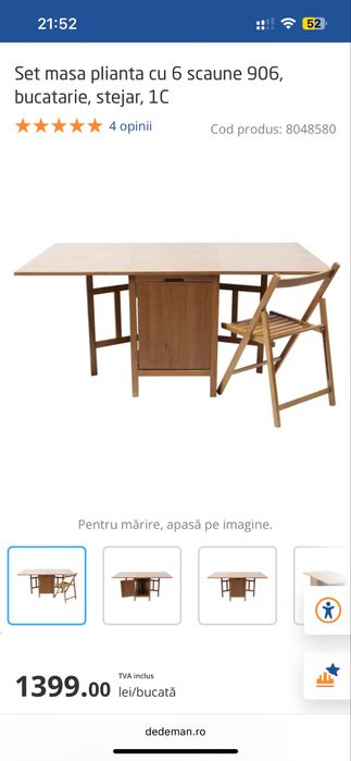 Set masa plianta 6scaune