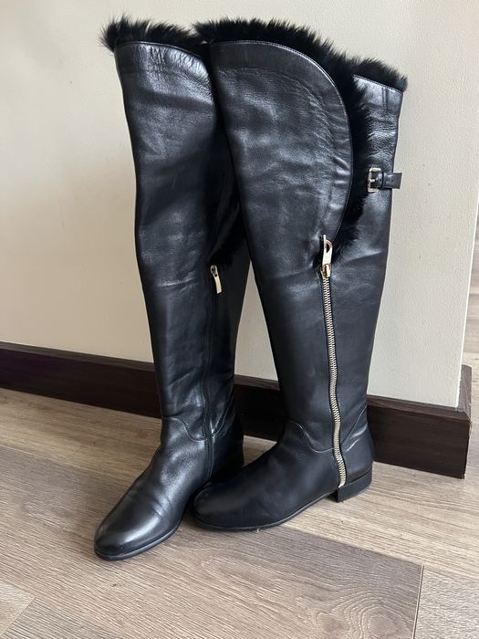 Кожаные сапоги-ботфорты