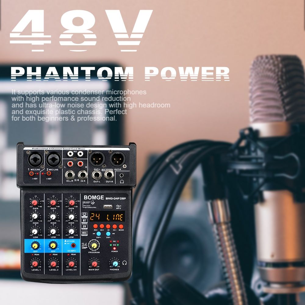 Смесителен пулт BMG-04F DSP24, DJ Mixer, Bluetooth, Usb Player, 24 DSP