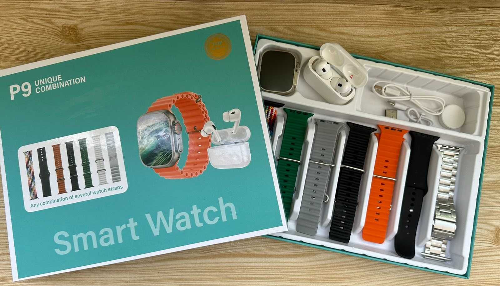 Подаръчен комплект Смарт Часовник Ultra8/P9 със слушалки и 7 каишки