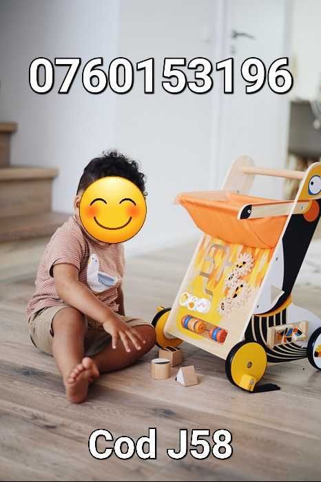 Premergator colorat din Lemn cu activitati in stil Tucan-Cu Roti-J58