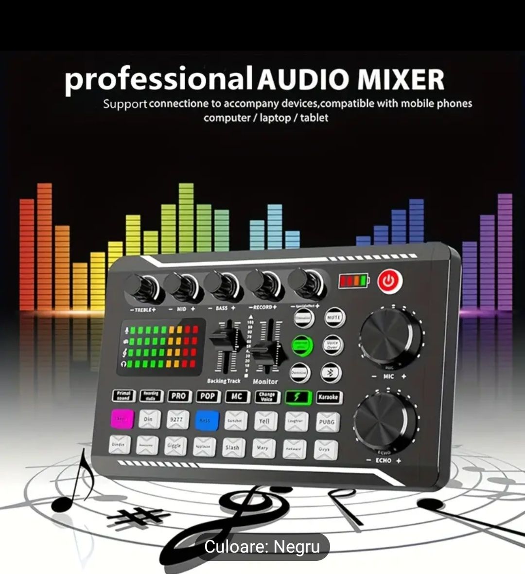 Consola Audio DJ , Mixer Audio cu efecte și live bluetooth 5.0 și LED