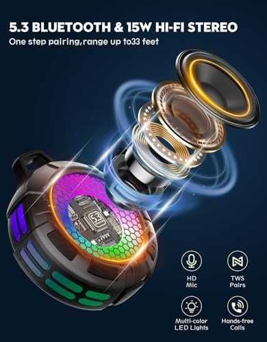 Нов Bluetooth IPX7 водоустойчив говорител 15W с RGB и TWS звук Колонка