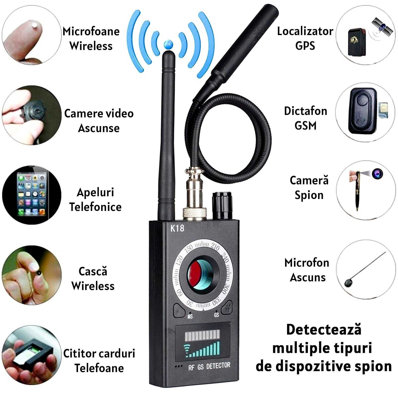 Detector aparate spionaj, camere ascunse, microfoane, gps