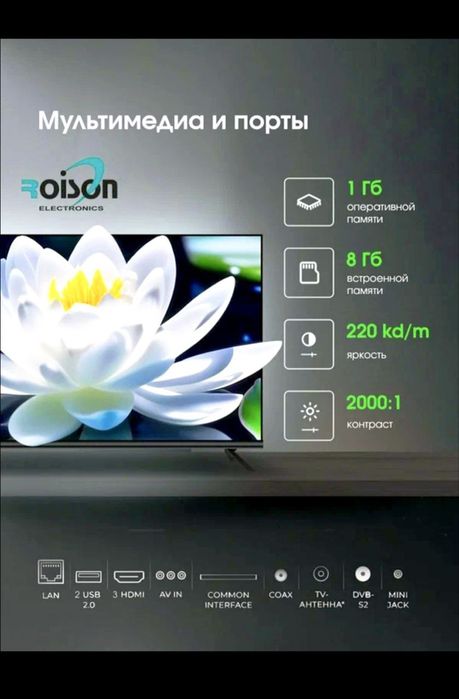 Телевизор Roison, диагональ 43 дюйма, разрешение 1920х1080, Android TV